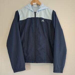 Adidas Windbreaker Women's Medium Navy Light Blue Spring Jacket Light Weight